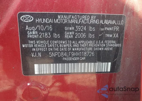 2017 Hyundai Elantra Se z USA, uszkodzony, nr VIN 5NPD84LF9HH118726